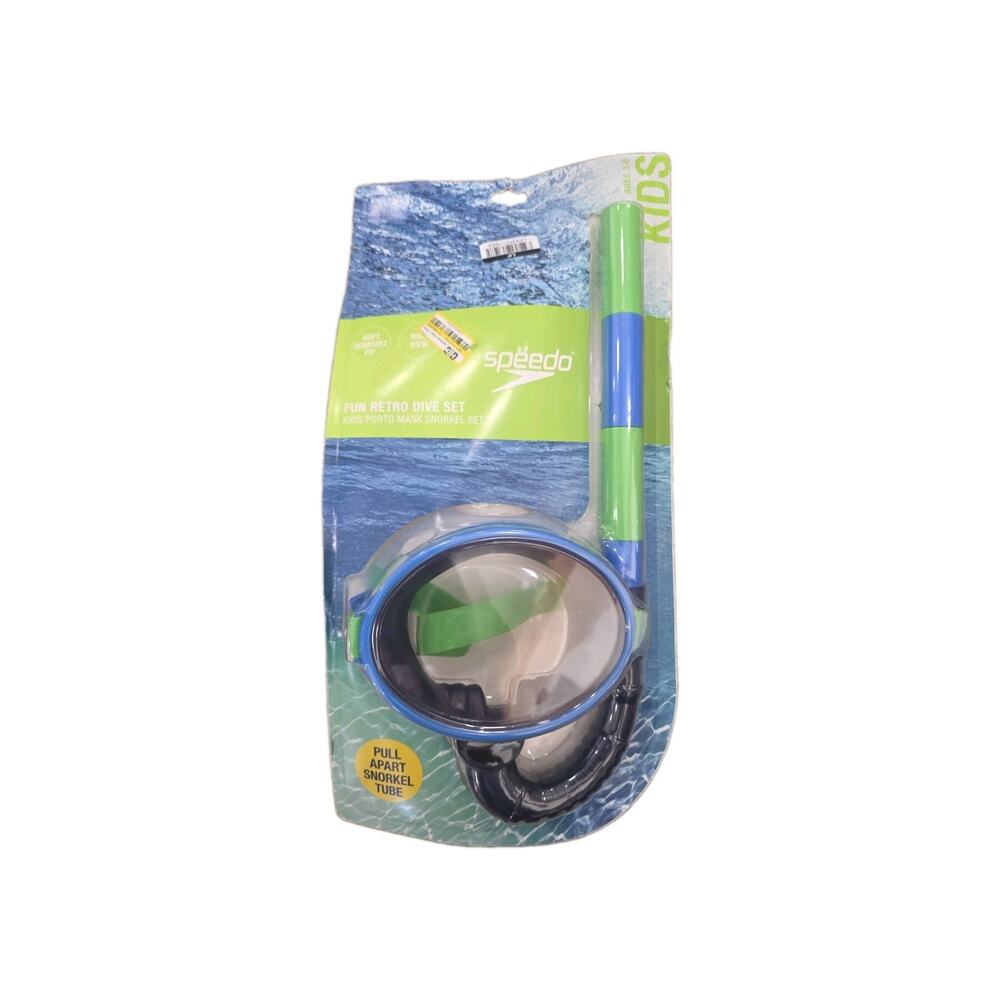 Speedo Kids' Porto Snorkel Mask Set - Blue/ Green: Ages 3-8 Retro Dive Set
